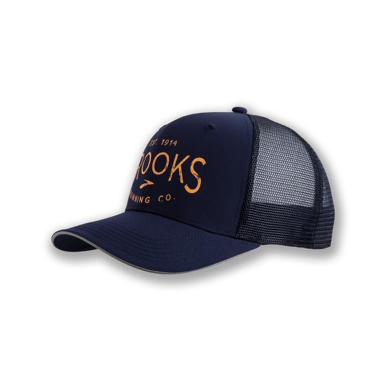 Brooks DISCOVERY TRUCKER Running Hat Womens Outlet - Navy/Heritage (UHG459270)